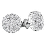 1 CTW Round Diamond Pave Cluster Stud Earrings in 14K White Gold (MDR130022)