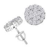 1 CTW Round Diamond Pave Cluster Stud Earrings in 14K White Gold (MDR130022)