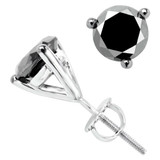 1 1/6 CTW Round Black Diamond 3-Prong Solitaire Stud Earrings in 10K White Gold (MDR130026)