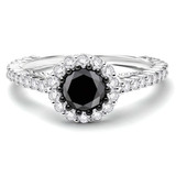 3/4 CTW Round Black Diamond Halo Engagement Ring in 10K White Gold (MDR130029)