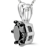 1 1/20 CT Round Black Diamond 6-Prong Solitaire Pendant Necklace in 10K White Gold (MDR130041)