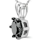 1 1/20 CT Round Black Diamond 6-Prong Solitaire Pendant Necklace in 10K White Gold (MDR130041)