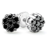 1/5 CTW Round Black Diamond Cluster Stud Earrings in 10K White Gold (MDR140046)