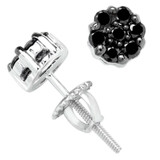 1/5 CTW Round Black Diamond Cluster Stud Earrings in 10K White Gold (MDR140046)