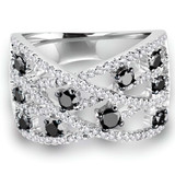 3/4 CTW Round Black Diamond Cocktail Ring in 14K White Gold (MDR140086)