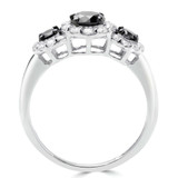1 1/10 CTW Round Black Diamond Halo Three-stone Engagement Ring in 10K White Gold (MDR140088)