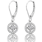 1/3 CTW Round Diamond Halo Cluster Drop/Dangle Earrings in 14K White Gold (MDR140097)
