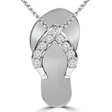 1/8 CTW Round Diamond Sandal Fancy Pendant Necklace in 14K White Gold (MDR140103)