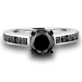 9/10 CTW Round Black Diamond Solitaire with Accents Engagement Ring in 10K White Gold (MDR140105)