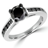 9/10 CTW Round Black Diamond Solitaire with Accents Engagement Ring in 10K White Gold (MDR140105)