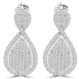 1 CTW Round Diamond Pear Halo Drop/Dangle Earrings in 14K White Gold (MDR140123)