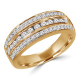 2/3 CTW Round Diamond Three-Row Semi-Eternity Wedding Band Ring in 14K Yellow Gold (MDR140143)