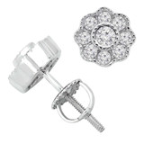 1/2 CTW Round Diamond Bezel Set Flower Stud Earrings in 14K White Gold (MDR140145)