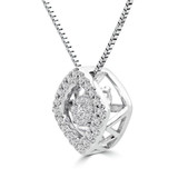 1/10 CTW Round Diamond Cushion Halo Dancing Pendant Necklace in 10K White Gold (MDR150026)