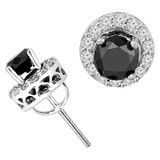2/3 CTW Round Black Diamond Halo Stud Earrings in 14K White Gold (MDR170027)