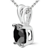 1 1/2 CT Round Black Diamond 4-Prong Solitaire Pendant Necklace in 10K White Gold (MDR170028)