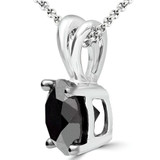 1 1/2 CT Round Black Diamond 4-Prong Solitaire Pendant Necklace in 10K White Gold (MDR170028)