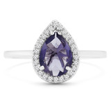 3/4 CTW Pear Purple Iolite & Round Diamond Pear Halo Cocktail Engagement Ring in 14K White Gold (MDR170080)