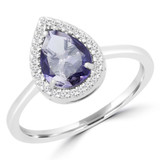 3/4 CTW Pear Purple Iolite & Round Diamond Pear Halo Cocktail Engagement Ring in 14K White Gold (MDR170080)