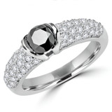 1 1/3 CTW Round Black Diamond Cocktail Ring in 14K White Gold (MDR170096)