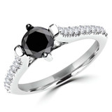 1 1/20 CTW Round Black Diamond Cocktail Ring in 14K White Gold (MDR170098)