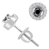 1/5 CTW Round Black Diamond 4-Prong Halo Stud Earrings in 10K White Gold (MDR170100)