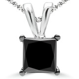 1 1/10 CT Princess Black Diamond Solitaire Pendant Necklace in 10K White Gold (MDR170101)