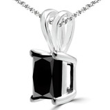 1 1/10 CT Princess Black Diamond Solitaire Pendant Necklace in 10K White Gold (MDR170101)