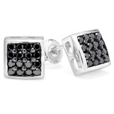 1/2 CTW Round Black Diamond Pave Stud Earrings in 10K White Gold (MDR170104)