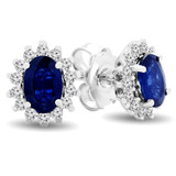 1 1/2 CTW Oval Blue Sapphire & Round Diamond 4-Prong Halo Stud Earrings in 14K White Gold (MDR170147)