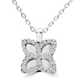 1/10 CTW Round Diamond Leaf Fancy Pendant Necklace in 14K White Gold (MDR170156)