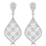 5/8 CTW Round Diamond Pear Halo Cushion Cluster Drop/Dangle Earrings in 14K White Gold (MDR180005)