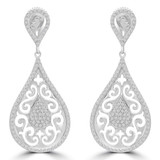 1/2 CTW Round Diamond Pear Halo Cluster Drop/Dangle Earrings in 14K White Gold (MDR180014)