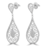 1/2 CTW Round Diamond Pear Halo Cluster Drop/Dangle Earrings in 14K White Gold (MDR180014)