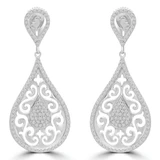1/2 CTW Round Diamond Pear Halo Cluster Drop/Dangle Earrings in 14K White Gold (MDR180014)