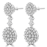 1 1/5 CTW Round Diamond Round Cluster Drop/Dangle Earrings in 14K White Gold (MDR190007)