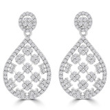 2 1/2 CTW Round Diamond Pear Cushion Cluster Drop/Dangle Earrings in 14K White Gold (MDR190015)