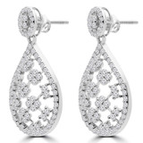 2 1/2 CTW Round Diamond Pear Cushion Cluster Drop/Dangle Earrings in 14K White Gold (MDR190015)