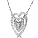 1/3 CTW Round Diamond Double Halo Cluster Heart Pendant Necklace in 14K White Gold (MDR190019)