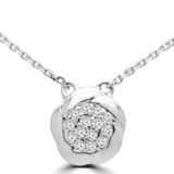 1/10 CTW Round Diamond Floral Cluster Pendant Necklace in 14K White Gold (MDR190021)