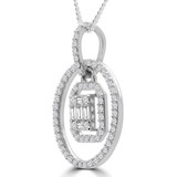 2/5 CTW Baguette Diamond Oval Halo Cluster Pendant Necklace in 14K White Gold (MDR190023)