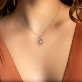 2/5 CTW Baguette Diamond Oval Halo Cluster Pendant Necklace in 14K White Gold (MDR190023)