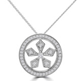 1/5 CTW Round Diamond Floral Halo Pendant Necklace in 14K White Gold (MDR190024)