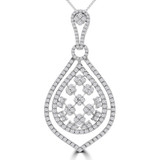 1 5/8 CTW Round Diamond Large Double Halo Cluster Pendant Necklace in 14K White Gold (MDR190030)