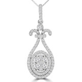 1/2 CTW Round Diamond Double Halo Oval Cluster Pendant Necklace in 14K White Gold (MDR190032)
