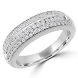 1/2 CTW Round Diamond Three-row Semi-Eternity Wedding Band Ring in 14K White Gold (MDR190065)