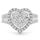 9/10 CTW Round Diamond Split Shank Heart Cluster Halo Cocktail Ring in 14K White Gold (MDR190066)