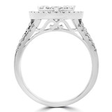 9/10 CTW Round Diamond Split Shank Heart Cluster Halo Cocktail Ring in 14K White Gold (MDR190066)