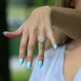 9/10 CTW Round Diamond Split Shank Heart Cluster Halo Cocktail Ring in 14K White Gold (MDR190066)