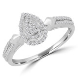 1/4 CTW Round Diamond Double Row Promise Pear Cluster Halo Engagement Ring in 14K White Gold (MDR190071)